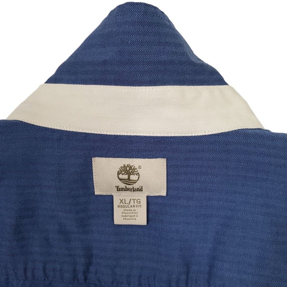 Timberland Mens Size XL Shirt Button Down Collar Herringbone Shadow Fabric Logo - Picture 7 of 7